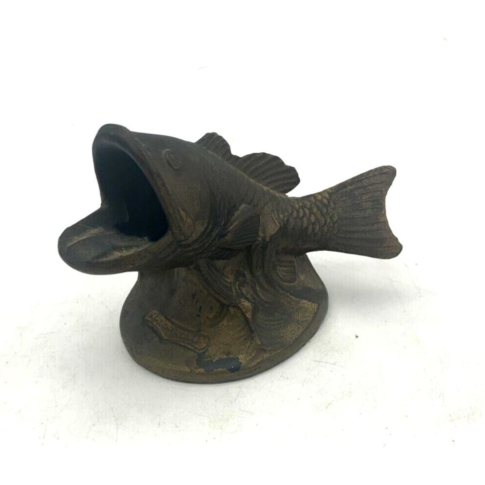 Brass Vintage Big Mouth Bass Fish Desk Top Figure Lake Charles Louisiana‎ Nice
